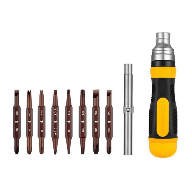 Car Tools | 19-in-1 Ratchet Screwdriver Set Portable S2 Ratcheting Screwdriver Set with Magnetic Tips for Furniture/ Car/ Computer/ Electronics Maintenance Yellow Car Repair & Maintenance Car Tools