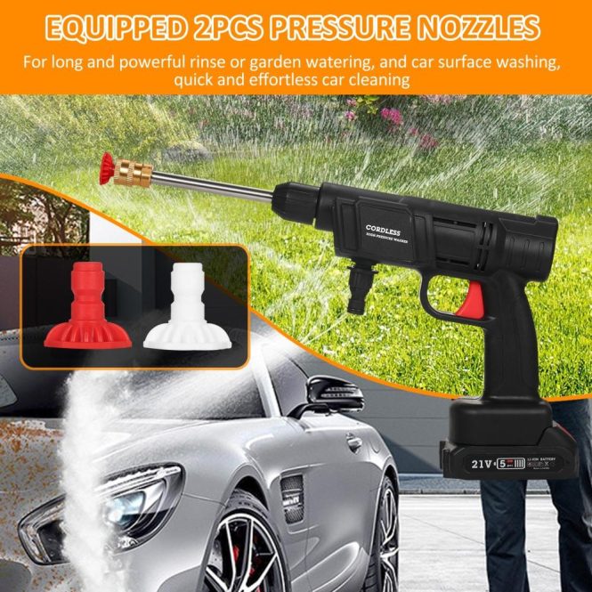 Car Tools | 21V Cordless Portable Car Washer Electric High Pressure Cleaner 24.5Bar Car Washin Cleaning Device with Foam Bottle Nozzles 5m Water Hose (1pc Battery) eu 1pcs Car Repair & Maintenance Car Tools