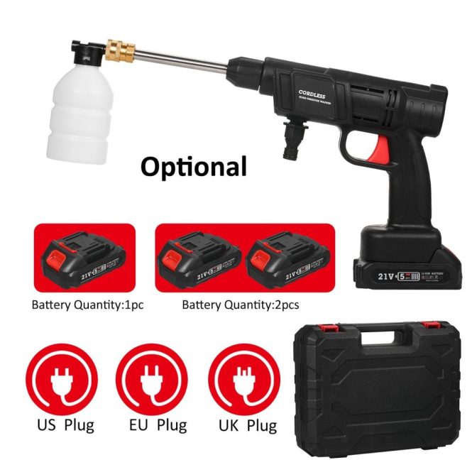 Car Tools | 21V Cordless Portable Car Washer Electric High Pressure Cleaner 24.5Bar Car Washin Cleaning Device with Foam Bottle Nozzles 5m Water Hose (1pc Battery) eu 1pcs Car Repair & Maintenance Car Tools