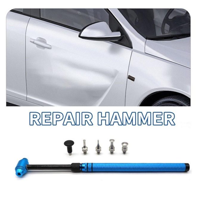 Car Tools | 6 PCS Paintless Removal Tools Telescopic Aluminum Alloy Hammer with 5 Replacement Heads Blue Car Repair & Maintenance Blue