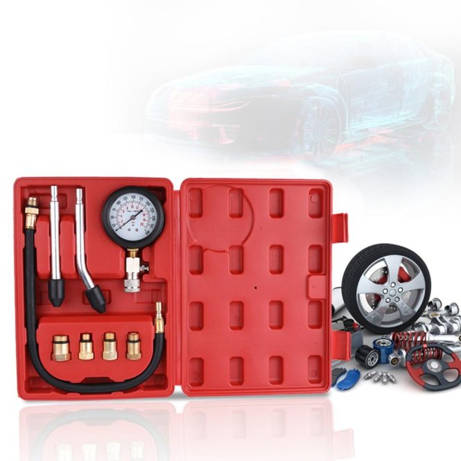 Car Tools | 8PCS Gasoline Engine Compression Tester Cylinder Compression Gas Engine Set Automotive Tool Gauge Red Car Repair & Maintenance Car Tools