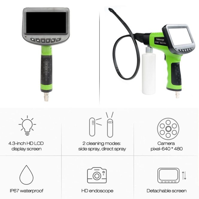 Car Tools | Car Air Conditioner Cleaning Gun Pipeline Inspection Camera LCD Display Car Air Conditioner Visual Cleaning Gun Green Car Repair & Maintenance Car Tools