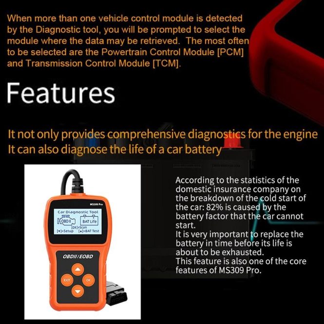 Car Tools | Car Professional Scan Tool Auto OBD Battery Lifespan Tester Automobile Code Reader Car Fault Detector Orange Car Repair & Maintenance Car Tools