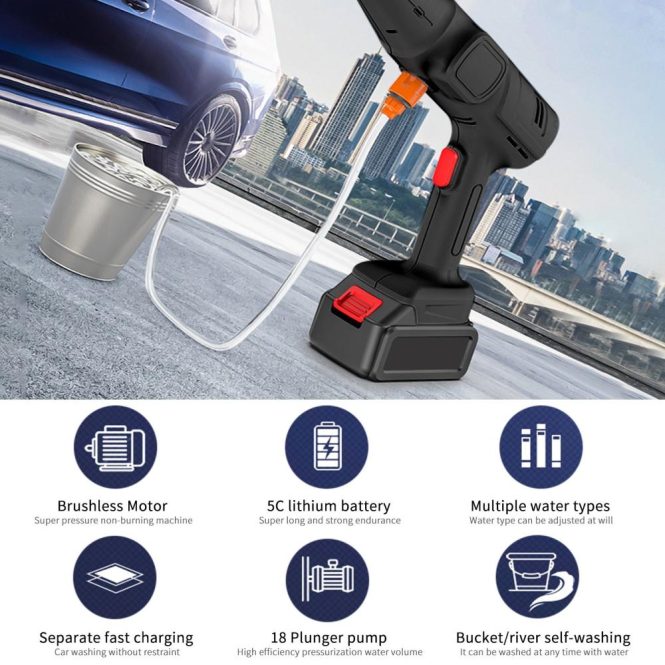 Car Tools | Copper Brushless Motor Wireless 5 in 1 High Pressure Cordless Pressure Washer eu Black Car Repair & Maintenance Black