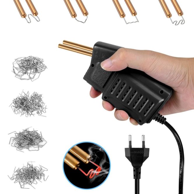 Car Tools | Plastic Welding Kit with 200PCS Hot Staples Mini Handheld Welding Machine for Car Bumper Plastic Crack Repair eu Black Car Repair & Maintenance Black