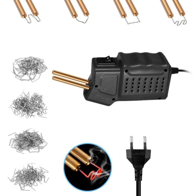 Car Tools | Plastic Welding Kit with 200PCS Hot Staples Mini Handheld Welding Machine for Car Bumper Plastic Crack Repair eu Black Car Repair & Maintenance Black