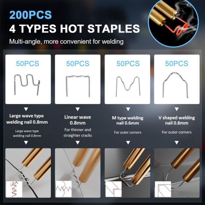 Car Tools | Plastic Welding Kit with 200PCS Hot Staples Mini Handheld Welding Machine for Car Bumper Plastic Crack Repair eu Black Car Repair & Maintenance Black