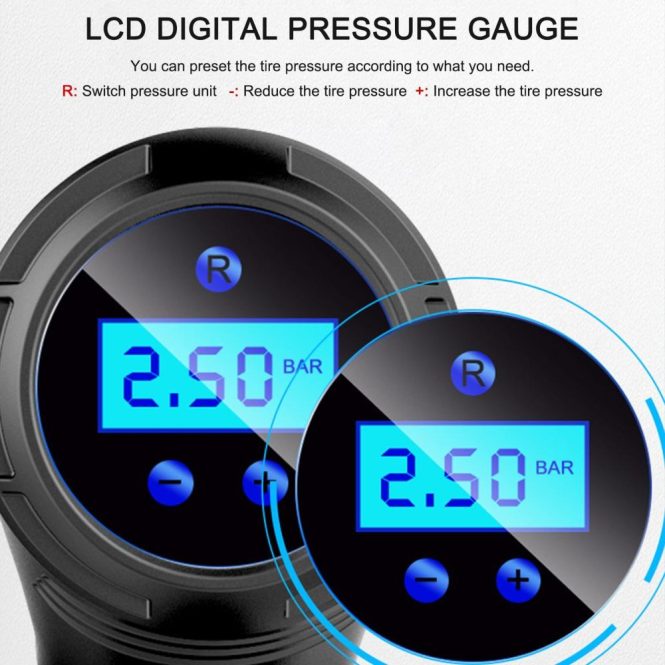 Car Tools | Portable Hand-held Inflatable Pump Wireless Car Air Compressor Rechargeable Tire Inflator with Digital Display LED Light Pressure Gauge Car Accessories Black Car Repair & Maintenance Black