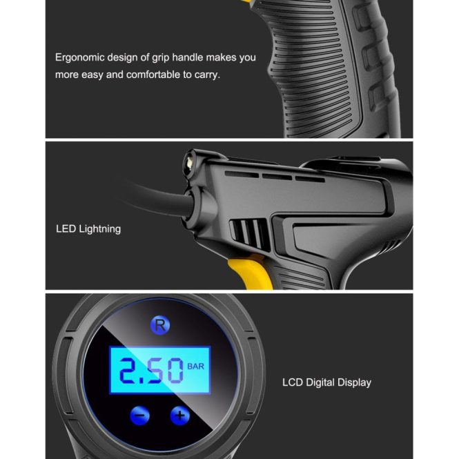 Car Tools | Portable Hand-held Inflatable Pump Wireless Car Air Compressor Rechargeable Tire Inflator with Digital Display LED Light Pressure Gauge Car Accessories Black Car Repair & Maintenance Black