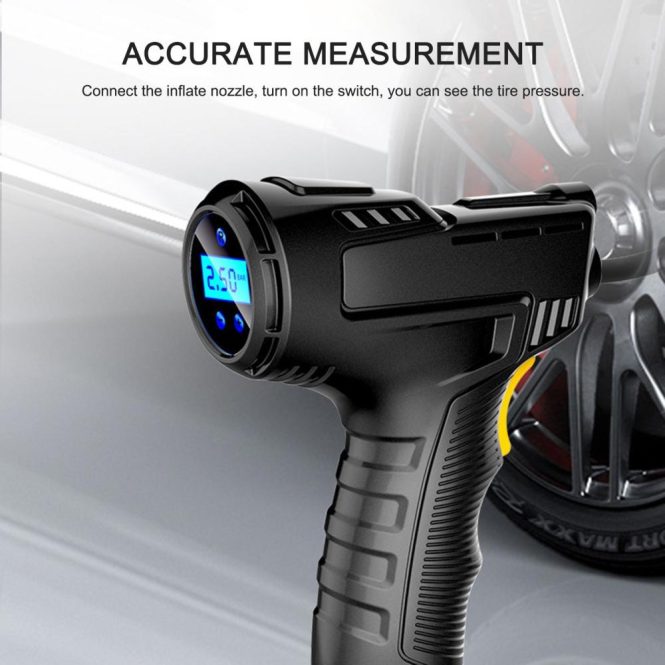 Car Tools | Portable Hand-held Inflatable Pump Wireless Car Air Compressor Rechargeable Tire Inflator with Digital Display LED Light Pressure Gauge Car Accessories Black Car Repair & Maintenance Black