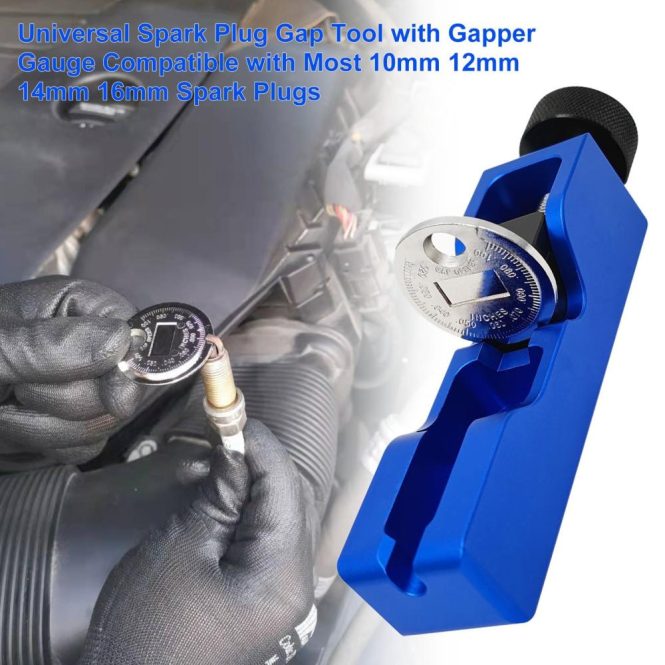 Car Tools | Spark Plug Gap Tool Compatible with Most 10mm 12mm 14mm 16mm Spark Plugs Gapping Kit with Gapper Gauge Blue Car Repair & Maintenance Blue