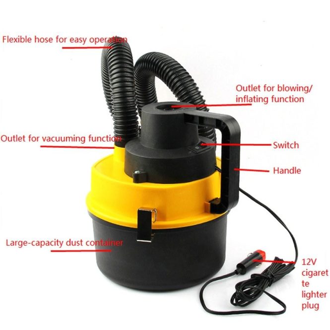 Car Vacuum Cleaner | 12V Portable Handheld Vacuum Cleaner 2300PA Suction Car Detailing Vacuum with Multi-nozzles and Hose Yellow Car Repair & Maintenance Car Vacuum Cleaner