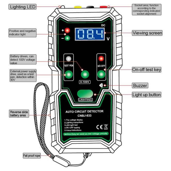 Diagnostic Scan Tool | Automotive Circuit Tester 0-100V DC Circuit Tester with LED Test Light Black Car Alarms & Security Black