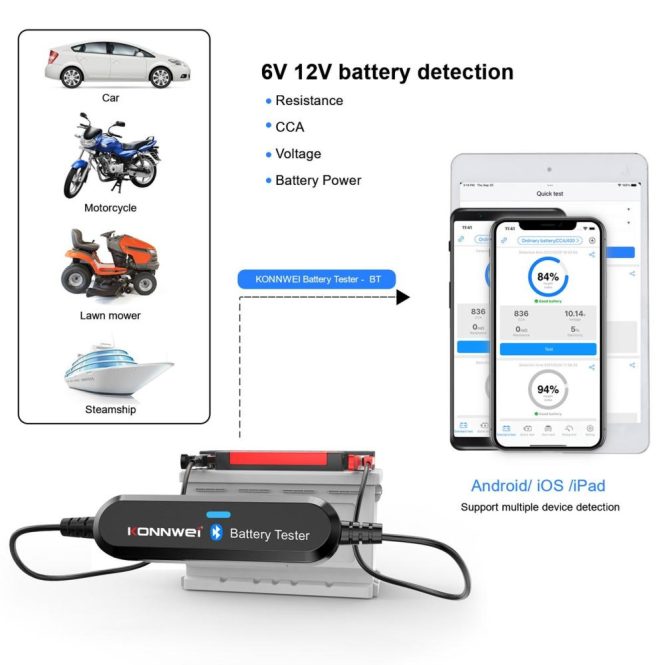 Diagnostic Scan Tool | BK100 6V 12V Car BT Battery Tester Battery Load Tester Black Car Alarms & Security Black