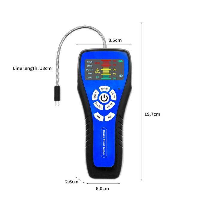 Diagnostic Scan Tool | Car Brake Fluid Detector with Color LCD Screen Audible Alarm DOT3 DOT4 DOT5.1 ENV4 ENV6 Tester Blue Car Alarms & Security Blue