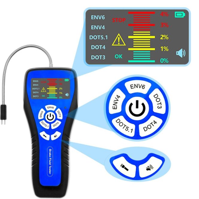 Diagnostic Scan Tool | Car Brake Fluid Detector with Color LCD Screen Audible Alarm DOT3 DOT4 DOT5.1 ENV4 ENV6 Tester Blue Car Alarms & Security Blue