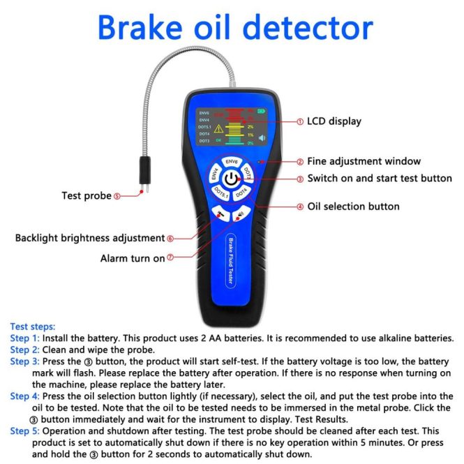 Diagnostic Scan Tool | Car Brake Fluid Detector with Color LCD Screen Audible Alarm DOT3 DOT4 DOT5.1 ENV4 ENV6 Tester Blue Car Alarms & Security Blue