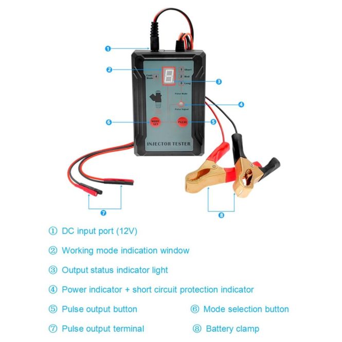 Diagnostic Scan Tool | Fuel Injector Tester and Adapter for Diagnosis Cleaning of Injectors DIY Cleaning Tool Kits 12V/5V Switchable Short-circuit Protection Black Car Alarms & Security Black