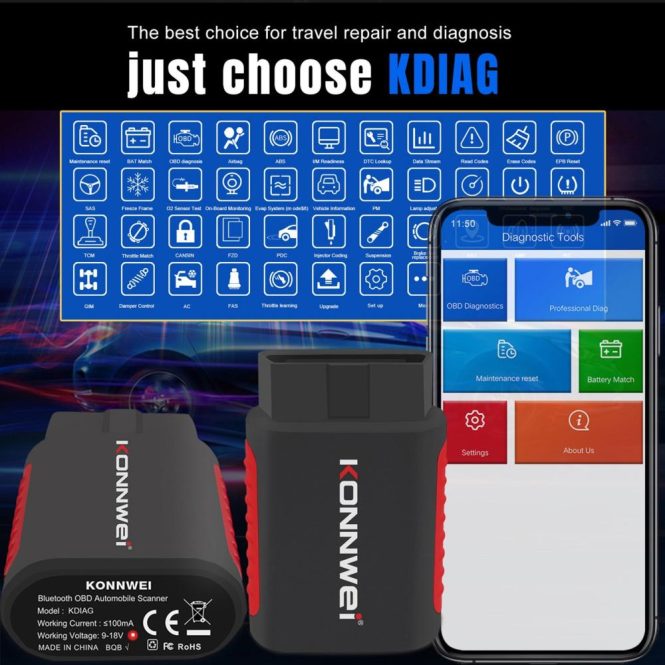 Diagnostic Scan Tool | K DIAG OBDⅡ Scanner BT Full System ABS SRS Diagnostic Tool with Reset Retrieval for ECM BCM SRS TCM BMS SAS A/C System Black Car Alarms & Security Black