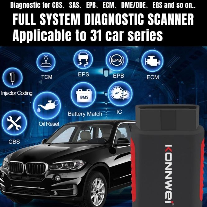 Diagnostic Scan Tool | K DIAG OBDⅡ Scanner BT Full System ABS SRS Diagnostic Tool with Reset Retrieval for ECM BCM SRS TCM BMS SAS A/C System Black Car Alarms & Security Black