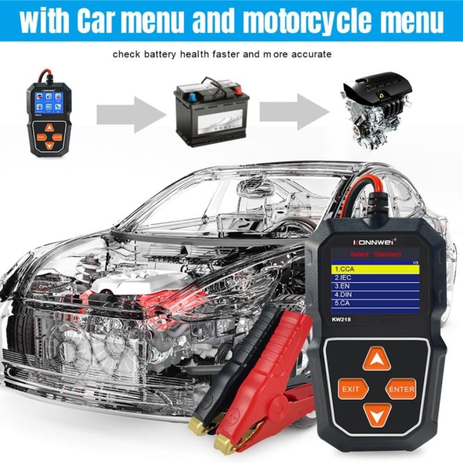 Diagnostic Scan Tool | KW218 Car Battery Tester Cranking Test Charging Test for 6V Motorcycle Battery/12V Car Battery/ Truck Battery Black Car Alarms & Security Black