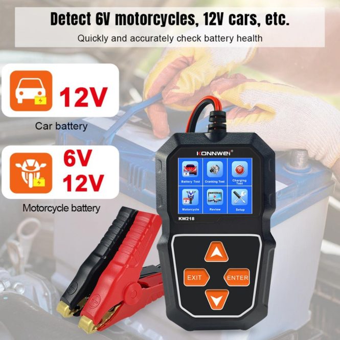 Diagnostic Scan Tool | KW218 Car Battery Tester Cranking Test Charging Test for 6V Motorcycle Battery/12V Car Battery/ Truck Battery Black Car Alarms & Security Black