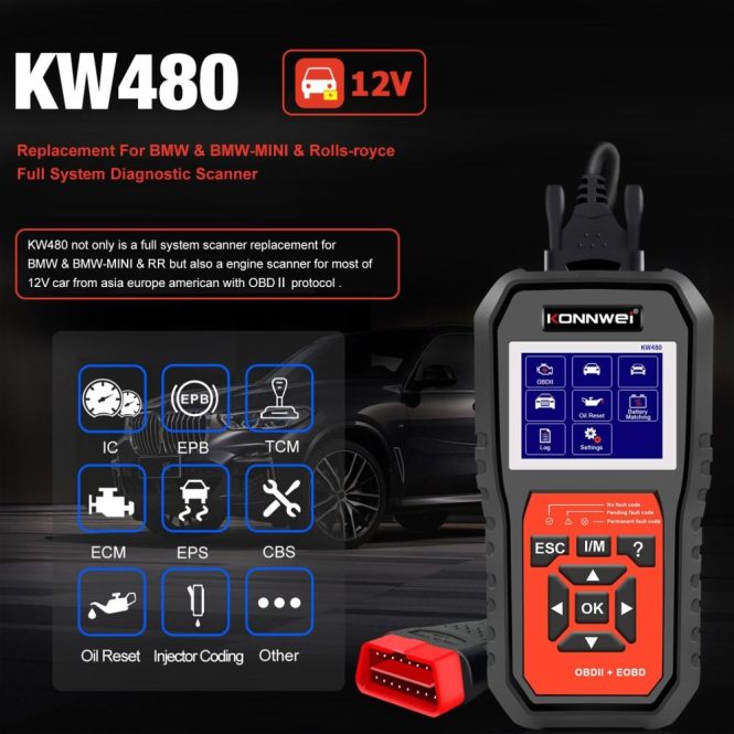 Diagnostic Scan Tool | KW480 All System OBDⅡ Scanner Diagnostic Tool(Only Supports English) Black Car Alarms & Security Black