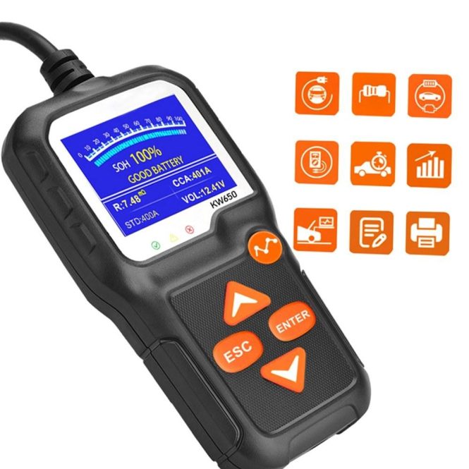 Diagnostic Scan Tool | KW650 Car Battery Tester 12V Car Auto Battery Load Tester on Cranking System and Charging System Black Car Alarms & Security Black