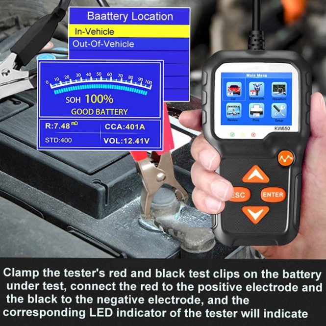 Diagnostic Scan Tool | KW650 Car Battery Tester 12V Car Auto Battery Load Tester on Cranking System and Charging System Black Car Alarms & Security Black