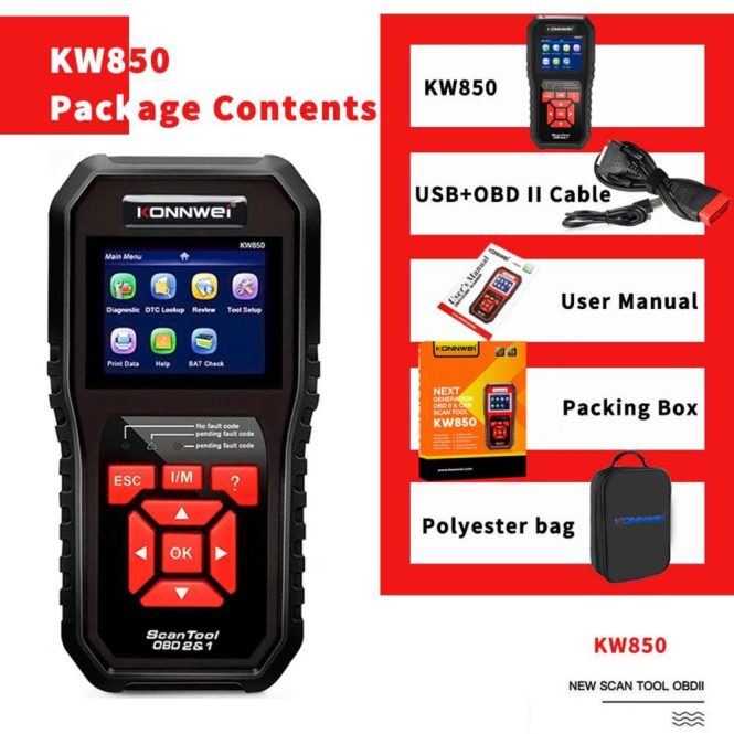 Diagnostic Scan Tool | KW850 OBDII Scanner Auto Code Reader Diagnostic Check Engine Light Scan Tool for OBDII Cars After 1996 Black Car Alarms & Security Black