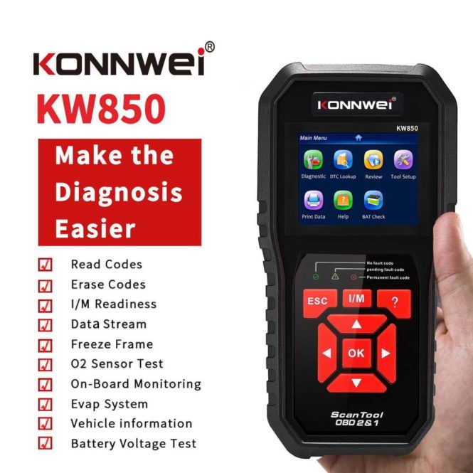 Diagnostic Scan Tool | KW850 OBDII Scanner Auto Code Reader Diagnostic Check Engine Light Scan Tool for OBDII Cars After 1996 Black Car Alarms & Security Black