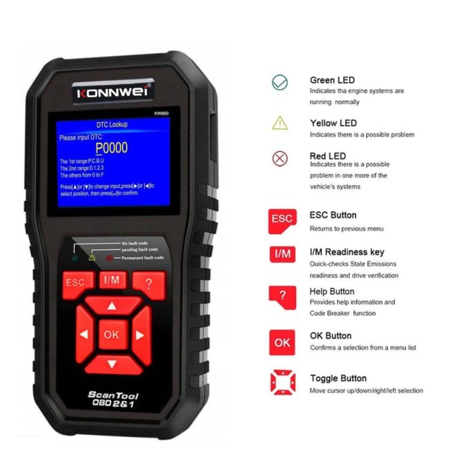 Diagnostic Scan Tool | KW850 OBDII Scanner Auto Code Reader Diagnostic Check Engine Light Scan Tool for OBDII Cars After 1996 Black Car Alarms & Security Black