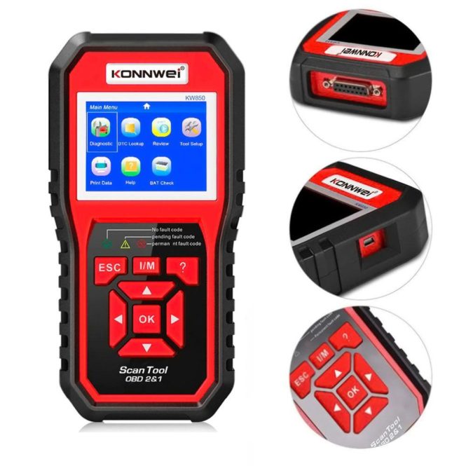 Diagnostic Scan Tool | KW850 OBDII Scanner Auto Code Reader Diagnostic Check Engine Light Scan Tool for OBDII Cars After 1996 Red Car Alarms & Security Diagnostic Scan Tool