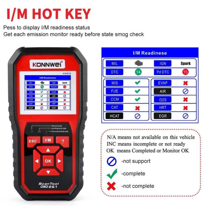 Diagnostic Scan Tool | KW850 OBDII Scanner Auto Code Reader Diagnostic Check Engine Light Scan Tool for OBDII Cars After 1996 Red Car Alarms & Security Diagnostic Scan Tool