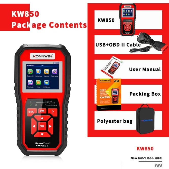 Diagnostic Scan Tool | KW850 OBDII Scanner Auto Code Reader Diagnostic Check Engine Light Scan Tool for OBDII Cars After 1996 Red Car Alarms & Security Diagnostic Scan Tool