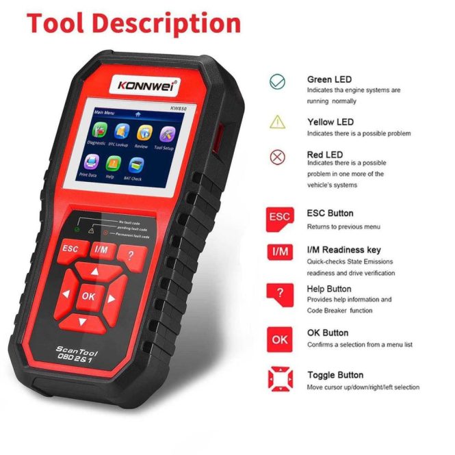 Diagnostic Scan Tool | KW850 OBDII Scanner Auto Code Reader Diagnostic Check Engine Light Scan Tool for OBDII Cars After 1996 Red Car Alarms & Security Diagnostic Scan Tool