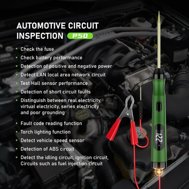 Diagnostic Scan Tool | P50 Automotive Circuit Tester LCD Display Voltage Measurement Dark Green Car Alarms & Security Dark Green