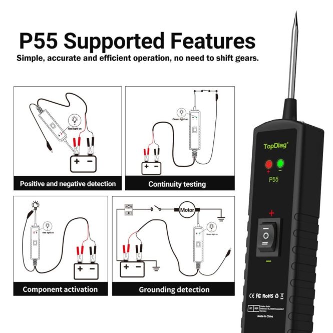 Diagnostic Scan Tool | P55 12-24V DC Automotive Circuit Tester Black Car Alarms & Security Black