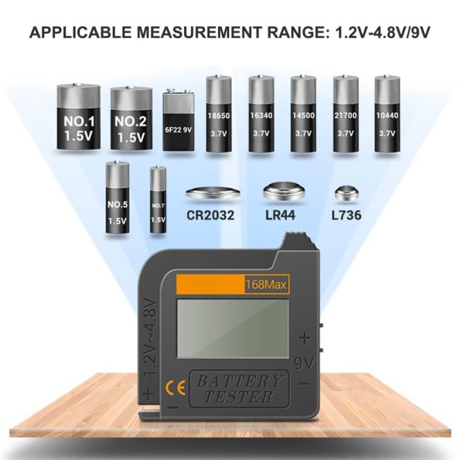 Diagnostic Scan Tool | Universal Digital Battery Tester Checker For  All Battery C, AA, AAA, D, N, 9V 6F22 and 1.5V button cell batteries Electrical Equipment (Requires No Battery for Operation) Black Car Alarms & Security Black