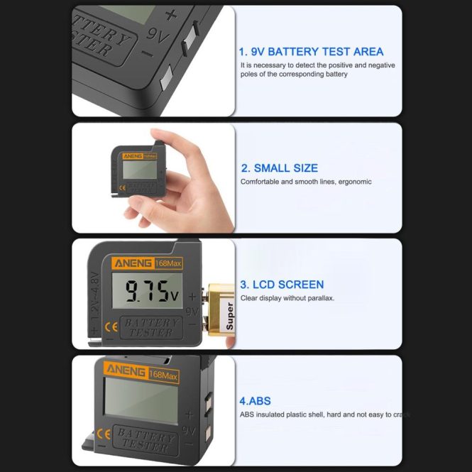 Diagnostic Scan Tool | Universal Digital Battery Tester Checker For  All Battery C, AA, AAA, D, N, 9V 6F22 and 1.5V button cell batteries Electrical Equipment (Requires No Battery for Operation) Black Car Alarms & Security Black