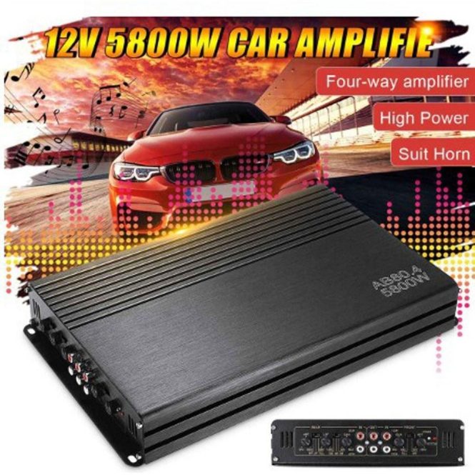 FM Transmitters & Players | 4-Channel Car Audio Amplifier 5800W High-Power Amp Four-Way Stereo Power Amplifier Class A/B Black Car Audio Black