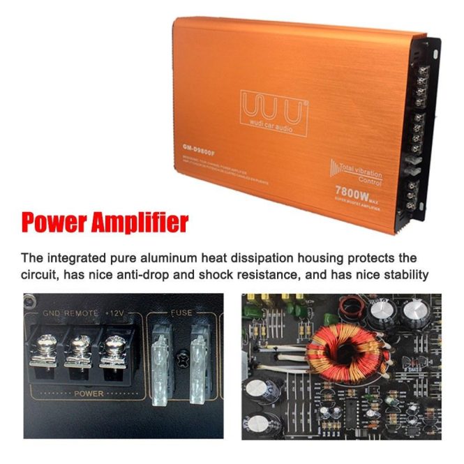 FM Transmitters & Players | 4-Channel Car Audio Amplifier 7800W Class-D Stereo Power Amplifier 4-Way High Power Amp Orange Car Audio FM Transmitters & Players