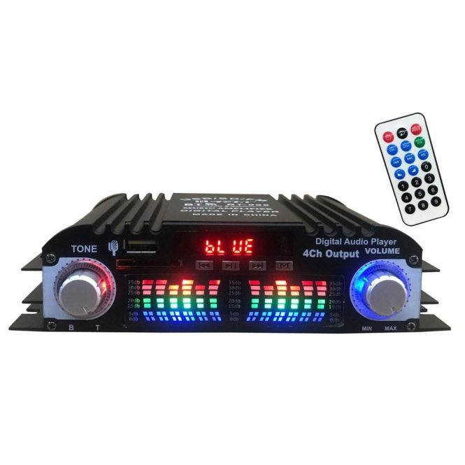 FM Transmitters & Players | Car BT5.0 Audio Power Amplifier 4 Channel Home Theater Stereo Receiver 12 V with FM Radio USB/SDCard/AUX-in LCD Display Black Car Audio Black