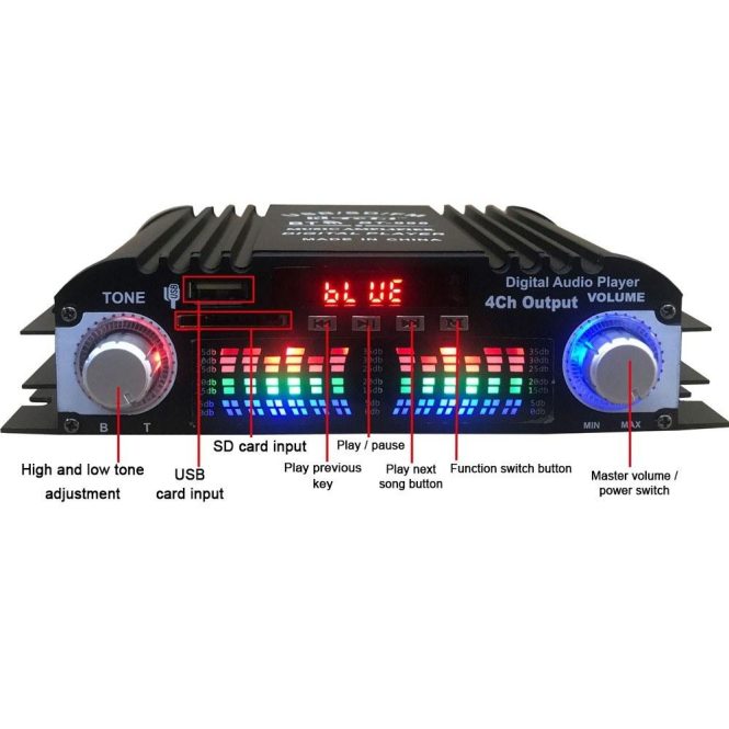 FM Transmitters & Players | Car BT5.0 Audio Power Amplifier 4 Channel Home Theater Stereo Receiver 12 V with FM Radio USB/SDCard/AUX-in LCD Display Black Car Audio Black