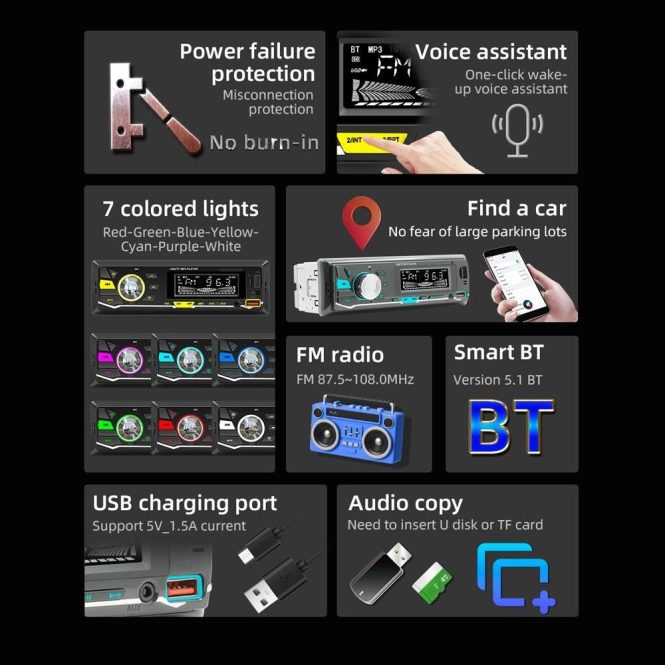 FM Transmitters & Players | Car MP3 Player BT Stereo Receiver FM Radio Hands-Free Calling U-Disk/TF Card/Aux-in Player Black Car Audio Black