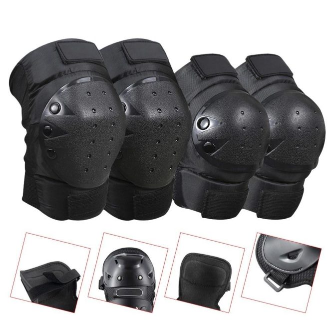 Motorcycle Apparel | 1 Pair Cycling Knee Brace and Elbow Guards Bicycle MTB Bike Motorcycle Riding Knee Support Protective Pads Guards Outdoor Sports Cycling Knee Protector Gear Black Motorcycle Accessories Black