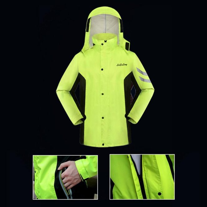 Motorcycle Apparel | Cycling Raincoat and Pants Set Lightweight Reflective Motorcycle Windbreaker Jackets Pants with Mask Caps Pocket 3xl Reflective Green Motorcycle Accessories Motorcycle Apparel