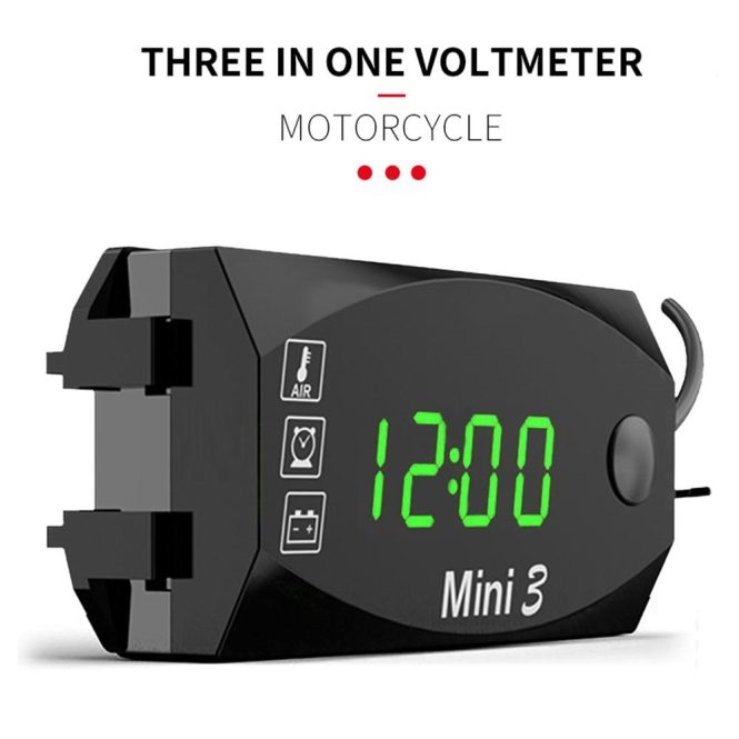 Motorcycle Apparel | Motorcycle DC 6V-30V 3 In 1 Digital Time Clock + Thermometer +Voltage voltmeter Green Motorcycle Accessories Green