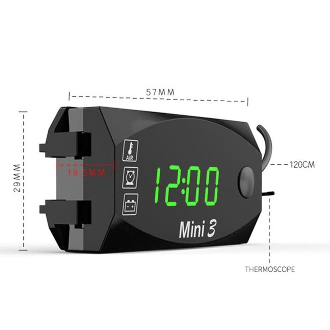 Motorcycle Apparel | Motorcycle DC 6V-30V 3 In 1 Digital Time Clock + Thermometer +Voltage voltmeter Green Motorcycle Accessories Green