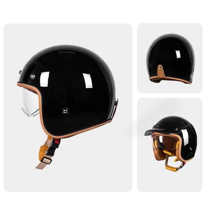 Motorcycle Apparel | Motorcycle Half Helmet Open Face Motorcycle Helmet l Bright Black Motorcycle Accessories Bright Black